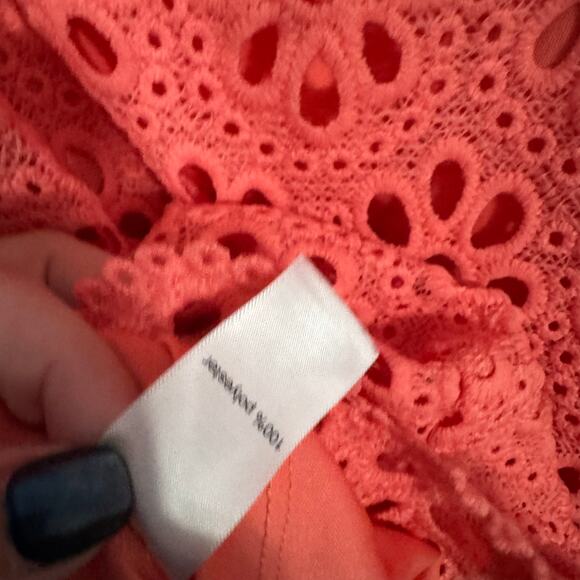 Maurices Coral Orange Cold Shoulder Top Eyelet Floral Design Women's Size Medium - Picture 7 of 8